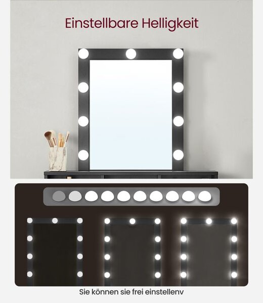 Toaletní stolek s LED osvětlením, černý, 80x40x145 cm