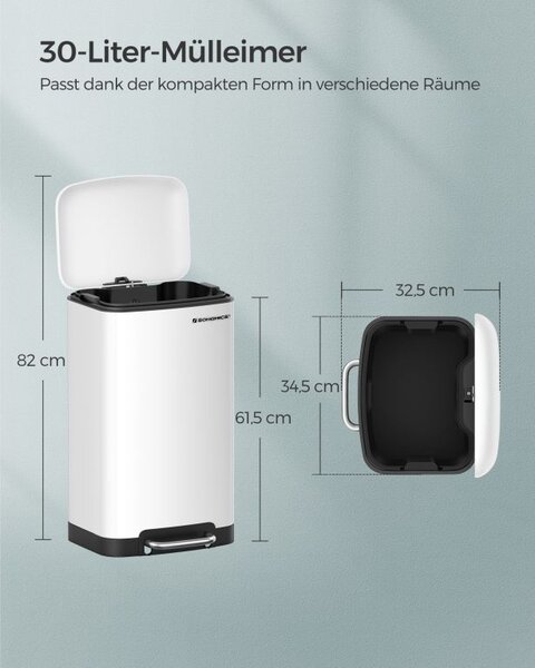 Kuchyňský odpadkový koš 30 l bílý, pedál, tiché zavírání