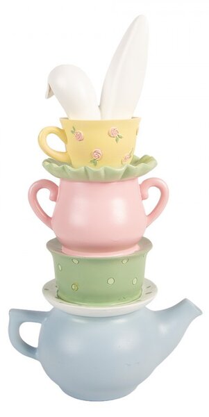 Dekorace konvička s hrnečky a zaječí ouška - 16*11*29 cm - Clayre & Eef