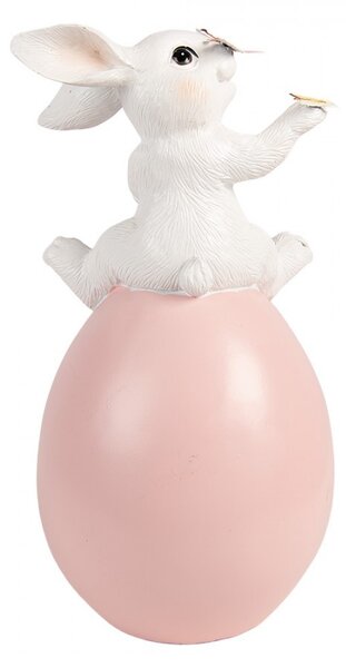 Dekorace králík na růžovém vajíčku s motýlky - 16*15*29 cm - Clayre & Eef