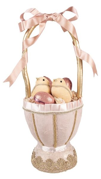 Růžová dekorace košík s vajíčky a kuřátky Fancy - Ø 20*47 cm - Clayre & Eef