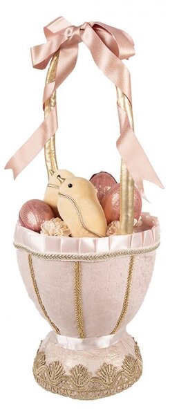 Růžová dekorace košík s vajíčky a kuřátky Fancy - Ø 20*47 cm - Clayre & Eef
