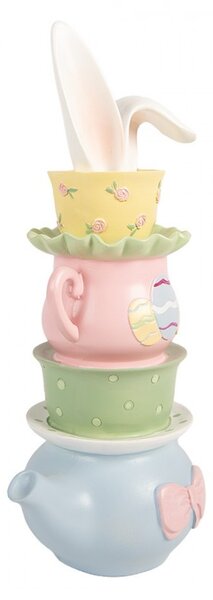 Dekorace konvička s hrnečky a zaječí ouška - 16*11*29 cm - Clayre & Eef