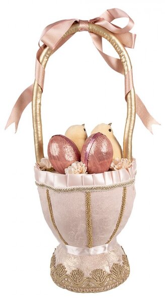 Růžová dekorace košík s vajíčky a kuřátky Fancy - Ø 20*47 cm - Clayre & Eef
