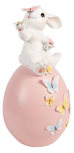Dekorace králík na růžovém vajíčku s motýlky - 16*15*29 cm - Clayre & Eef