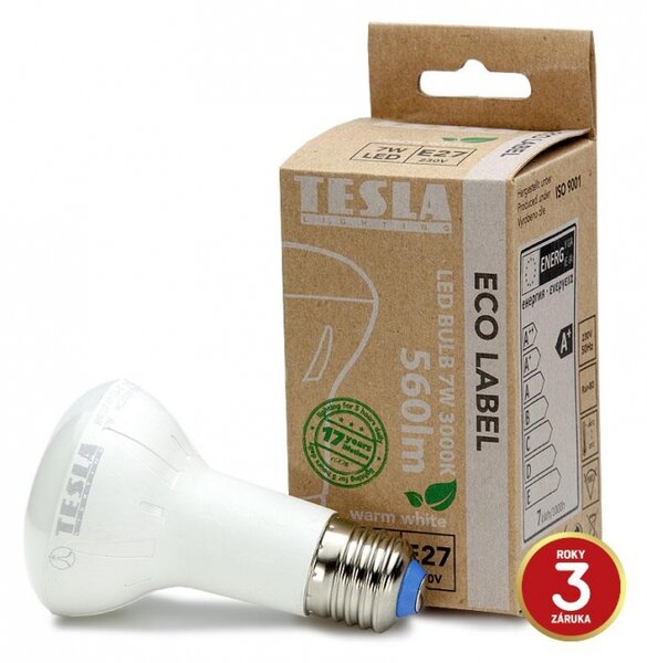 TESLA lighting Tesla - LED žárovka Reflektor R63, E27, 7W, 230V, 560lm, 30 000h, 3000K teplá bílá, 180°