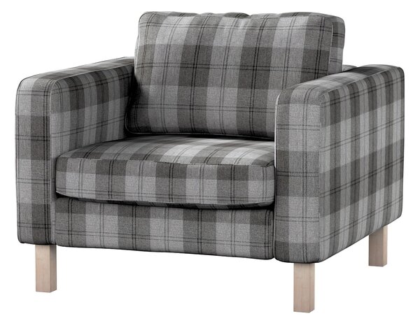 Potah na křeslo IKEA Karlstad, krátký barva šedá látka pletený vzor, vzorované