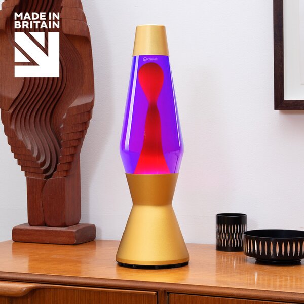 Mathmos Astro Gold, originální lávová lampa, zlatá s fialovou tekutinou a červenou lávou, 43cm