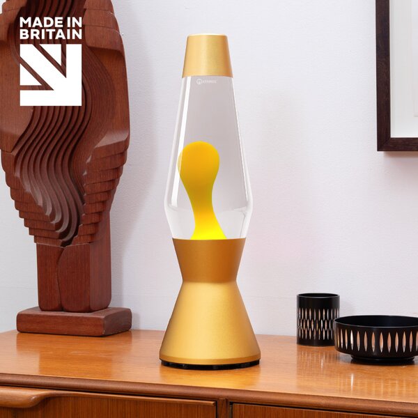 Mathmos Astro Gold, originální lávová lampa, zlatá s čirou tekutinou a žlutou lávou, 43cm