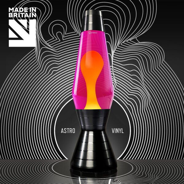 Mathmos Astro Vinyl, originální lávová lampa s růžovou tekutinou a žlutou lávou, 43cm