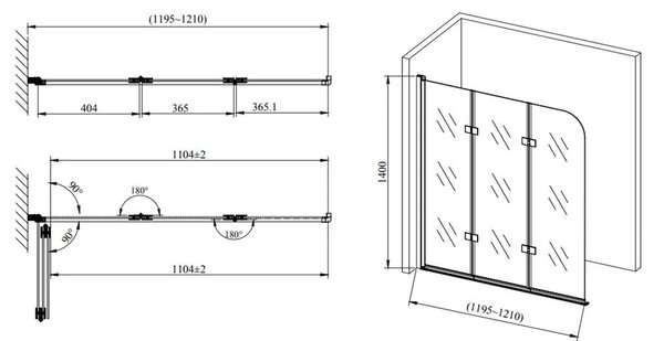 Hagser Anke vanová zástěna 120 cm třídílný chrom lesk/čiré sklo HGR40000023