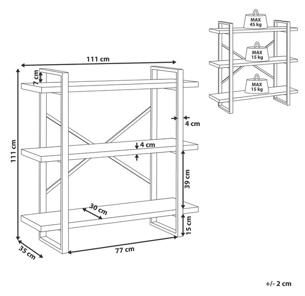 Regál se 3 policemi TIMBER 111 cm Tmavě hnědá