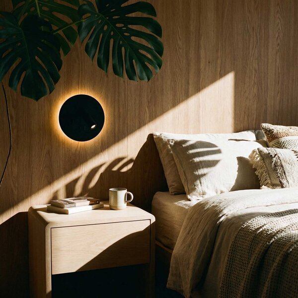 Ambient reading spot LED nástěnné svítidlo s USB kulaté Černá
