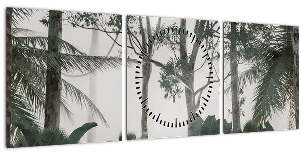 Obraz - Jungle v ranní mlze (s hodinami) (90x30 cm)