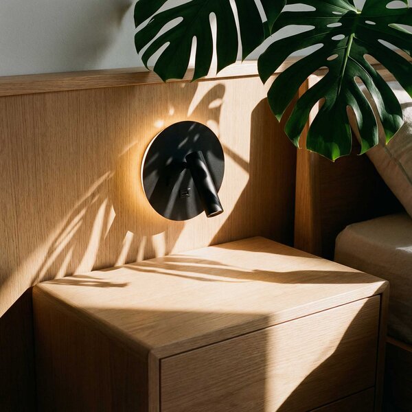 Ambient reading spot LED nástěnné svítidlo s USB kulaté Černá