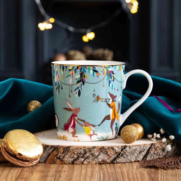 Porcelánový hrnek s 22karátovým zlatem Zimní magie - Veselá kapela 340 ml