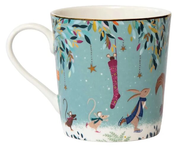 Porcelánový hrnek s 22karátovým zlatem Zimní magie - Bruslaři 340 ml