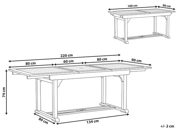 Rozkládací zahradní jídelní stůl JAVA 160/220 cm 90 cm Akáciové dřevo Světle hnědá