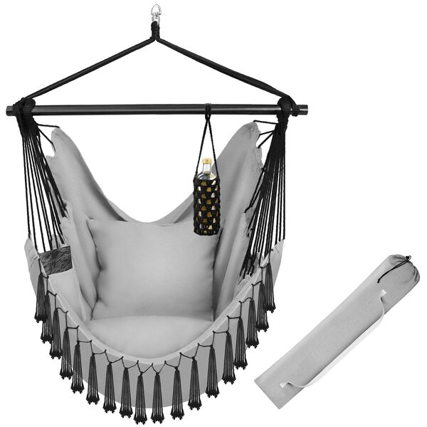 Tectake Závěsné křeslo Malika, boho styl, nosnost 150 kg - šedá