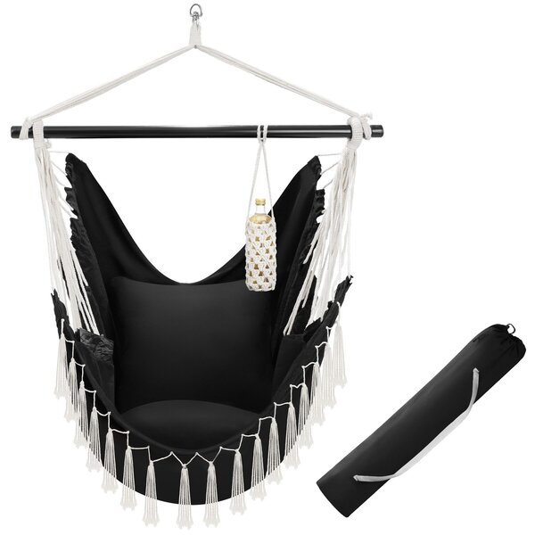 Tectake Závěsné křeslo Malika, boho styl, nosnost 150 kg - černá