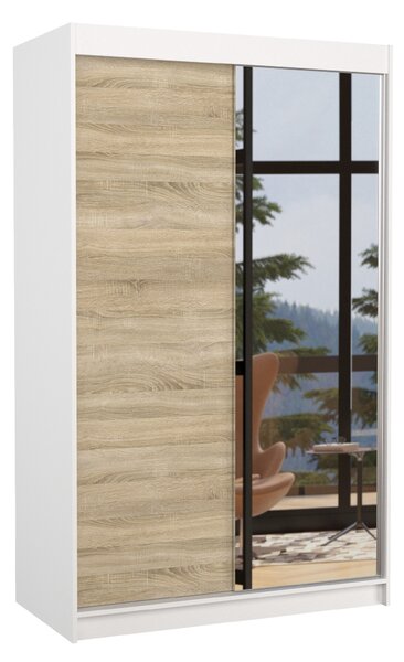 ADRK Šatní zrcadlová skříň posuvná REWENA W-S 120, dub sonoma/bílá