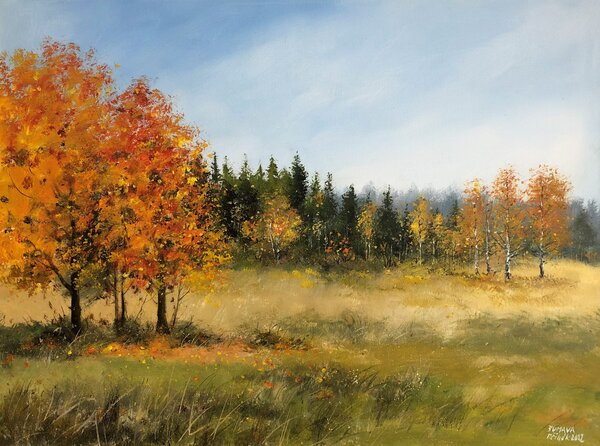 Ručně malovaný obraz od Milan Čihák - "Šumava - Podzimní zákoutí", rozměr: 80 x 60 cm