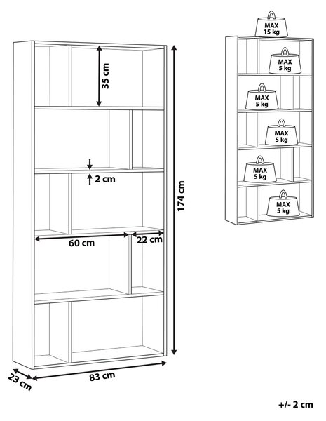 Knihovna s 5 policemi ORILLA 174 cm Bílá