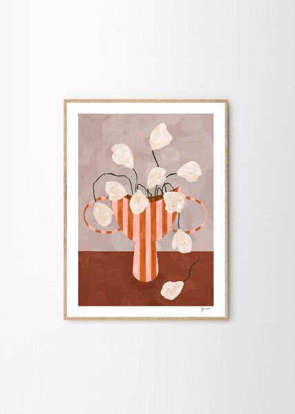 The Poster Club Plakát White Flowers in Striped Vase by Frankie Penwill 40x50