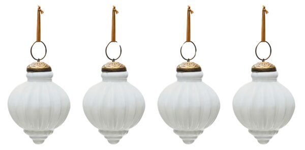 Set čtyř bílých skleněných vánočních ozdob Kave Home Irlo 8 cm