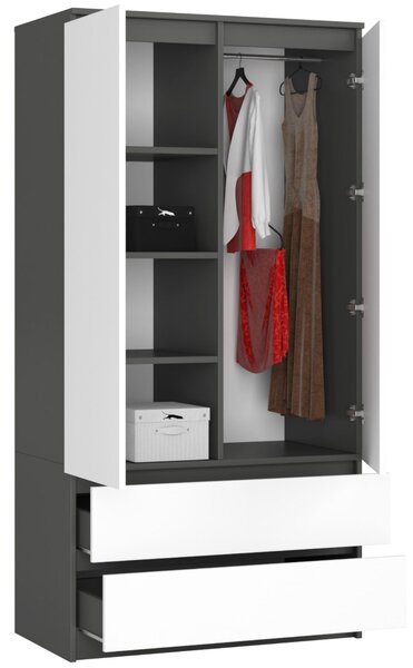 Šatní skříň s otočnými dveřmi 90cm šedá / bílá