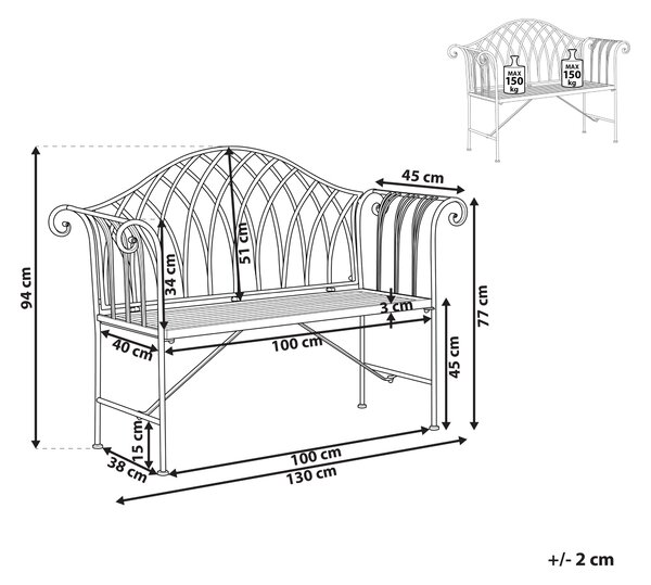 Zahradní lavice MILAZZO 130 cm Kov Světle zelená