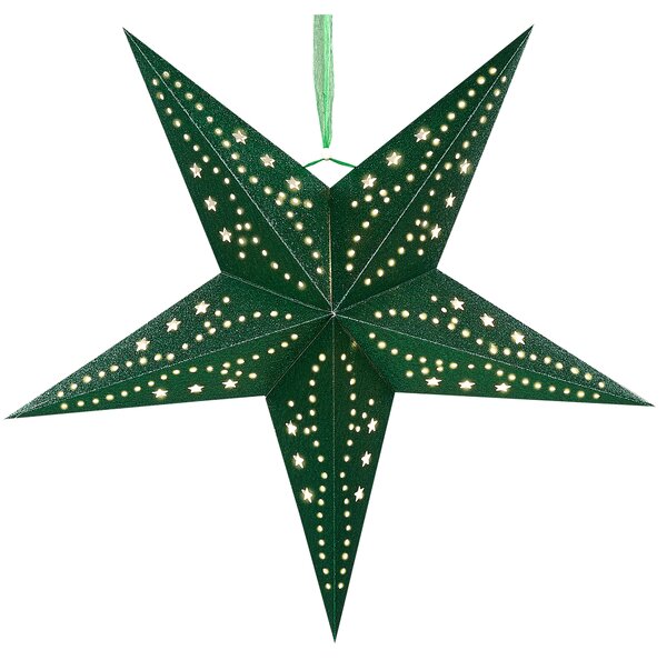 Sada 2 závěsných dekorací LED MOTTI 45 cm Hvězda Smaragdová