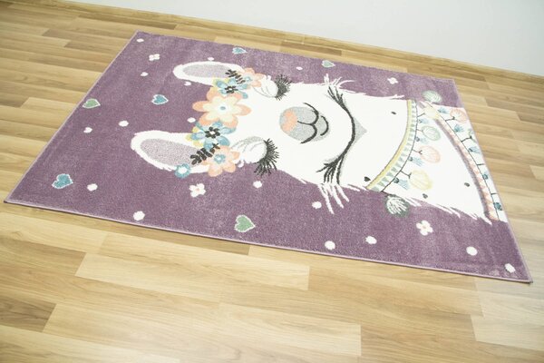 Makro Abra Dětský kusový koberec Lima C882B Lama fialový krémový Rozměr: 100x150 cm