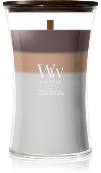 Woodwick Trilogy Radiant Cashmere vonná svíčka s dřevěným knotem 610 g