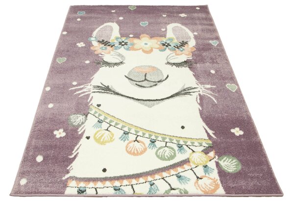 Makro Abra Dětský kusový koberec Lima C882B Lama fialový krémový Rozměr: 100x150 cm