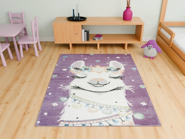 Makro Abra Dětský kusový koberec Lima C882B Lama fialový krémový Rozměr: 100x150 cm