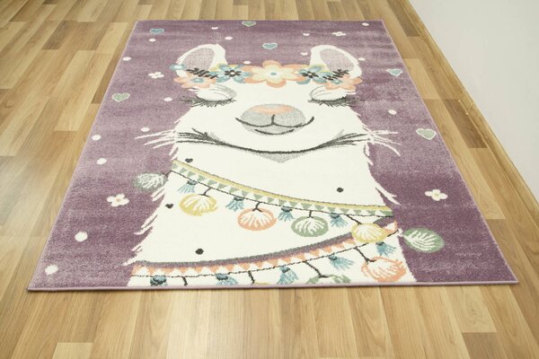Makro Abra Dětský kusový koberec Lima C882B Lama fialový krémový Rozměr: 100x150 cm