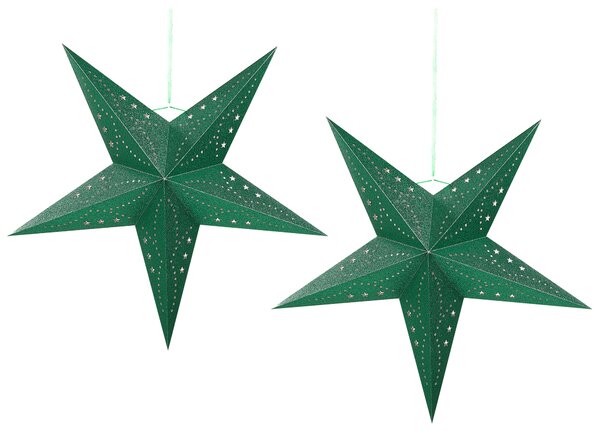 Sada 2 závěsných dekorací LED MOTTI 60 cm Hvězda Smaragdová