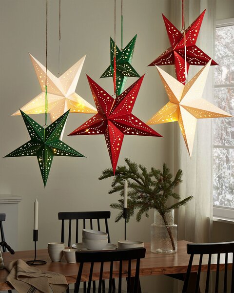 Sada 2 závěsných dekorací LED MOTTI 60 cm Hvězda Smaragdová