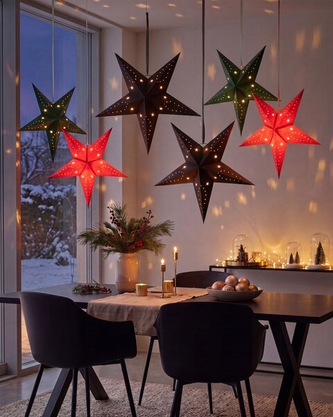 Sada 2 závěsných dekorací LED MOTTI 45 cm Hvězda Černá