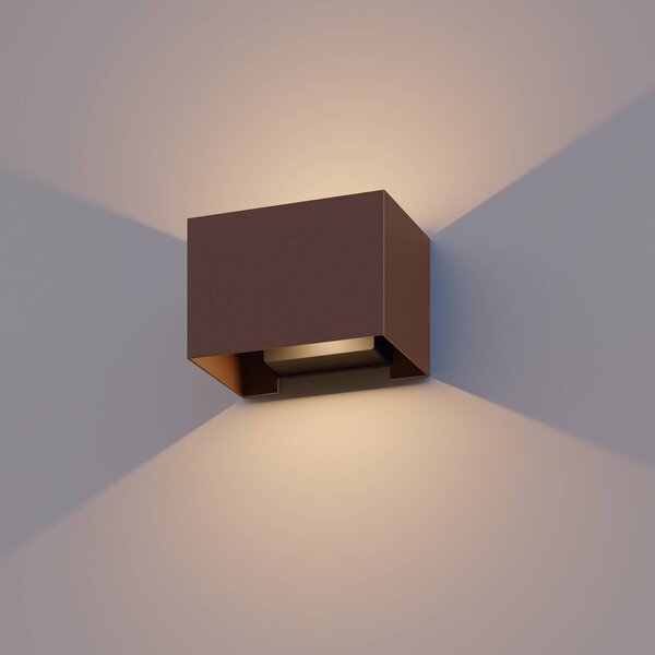Calex Venkovní nástěnné svítidlo Rectangle up/down výška 10 cm rezavě hnědá, Hnědá / rez, Hliník, Moderní, Nástěnné svítidlo / světlem dolů