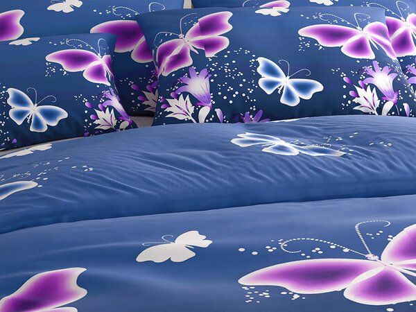Povlečení z mikrovlákna VIOLET BUTTERFLY tmavě modré Rozměr povlečení: 70 x 90 cm | 140 x 220 cm