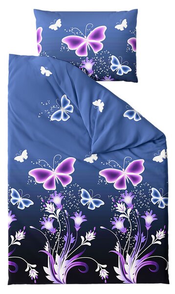 Povlečení z mikrovlákna VIOLET BUTTERFLY tmavě modré Rozměr povlečení: 70 x 90 cm | 140 x 220 cm