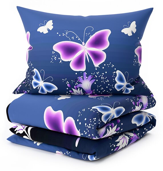 Povlečení z mikrovlákna VIOLET BUTTERFLY tmavě modré Rozměr povlečení: 70 x 90 cm | 140 x 220 cm