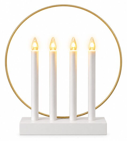 LED svícen se 4 světly, bílý / zlatý