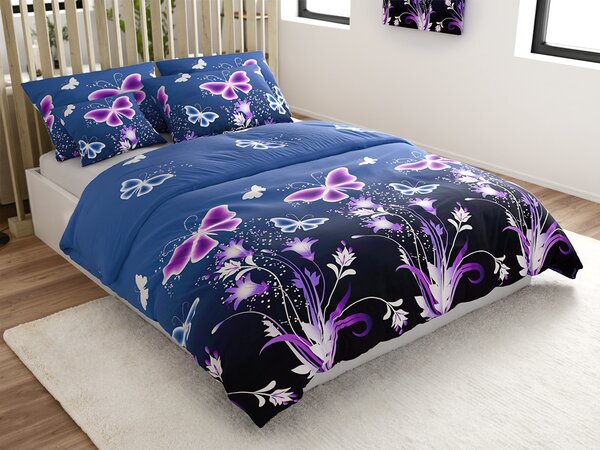 Povlečení z mikrovlákna VIOLET BUTTERFLY tmavě modré Rozměr povlečení: 70 x 90 cm | 140 x 220 cm