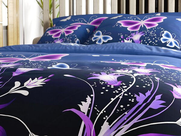 Povlečení z mikrovlákna VIOLET BUTTERFLY tmavě modré Rozměr povlečení: 70 x 90 cm | 140 x 220 cm
