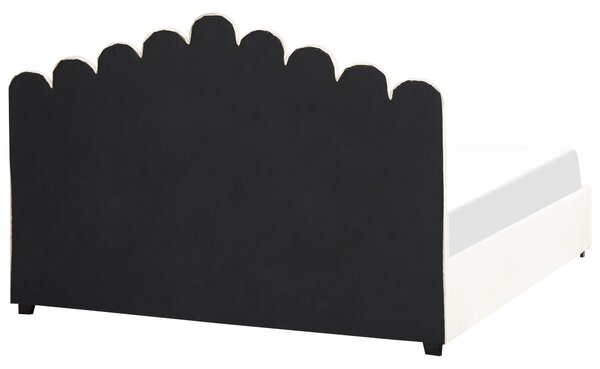 Postel s úložným prostorem VINCENNES Umělý samet Krémově bílá 180 x 200 cm