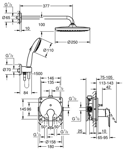 Grohe Start sprchová sada pod omítku s dešťovou sprchou chrom 25292000
