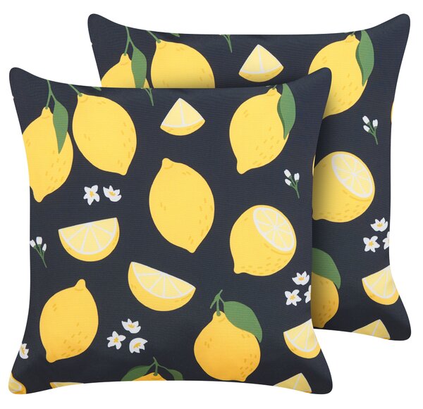 Sada 2 dekorativních polštářů CITRUS 45 x 45 cm Černá Rostlinný vzor